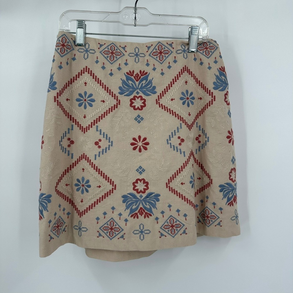 Womens Boho Embroidered Mini Skirt Size S Folk Southwestern Festival Geometric